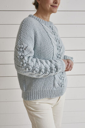 Lace with Bobble Sweater - Knitting Pattern For Women in Debbie Bliss Dulcie by Debbie Bliss