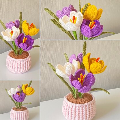 Crocus flower crochet with pot
