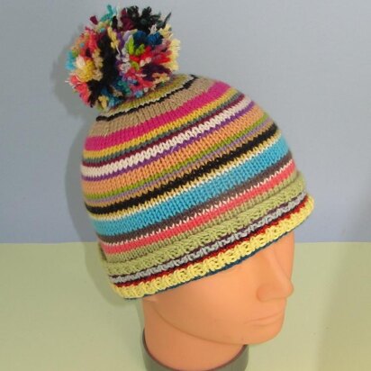 Baby Random Stripe Bobble Beanie Hat