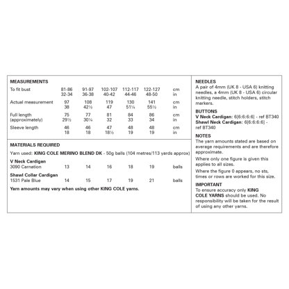 Cardigans in King Cole Merino Blend DK - 6367 - Leaflet