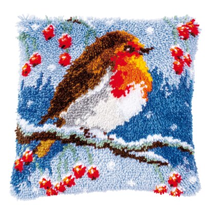 Vervaco Red Robin In Winter Latch Hook Cushion Kit - 40 x 40 cm