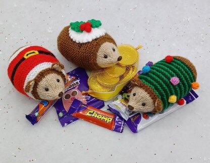 PDF Christmas Hedgehog Knitting Pattern Gift Bag/Toy Selection Box Chocolate Santa Christmas Tree Christmas Pudding