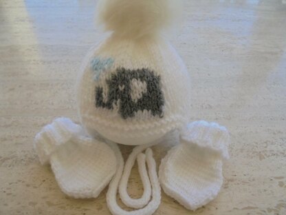 Baby Boy Hat Elephant  And Mittens