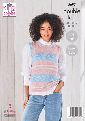 Ladies Round and V Neck Tank Tops Knitted in King Cole Fjord DK - 5697 - Downloadable PDF