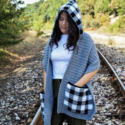 "Checkmate" pocket scarf with hood