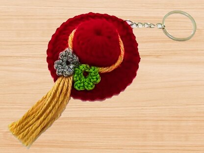 A crochet hat keychain