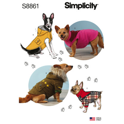 Simplicity S8861 Dog Coats - Paper Pattern, Size A (S-M-L)