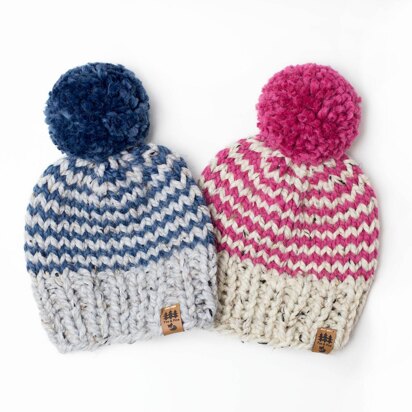 Chunky Pinstripe Pompom Winter Hat