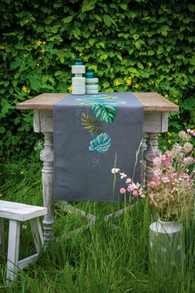 Vervaco Botanical Leaves Table Runner Printed Embroidery Kit - 38 x 138 cm