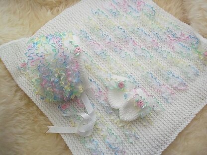 Pattern #41 Lace Blanket, Bonnet & Mittens