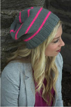 Plymouth Yarn F522 Encore Worsted Neon Striped Hat (Free)