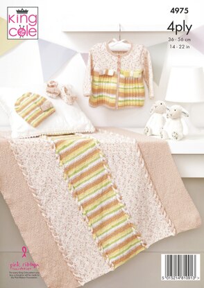 Jacket, Hat, Shoes and Blanket in King Cole Big Value Baby 4Ply - 4975 - Downloadable PDF