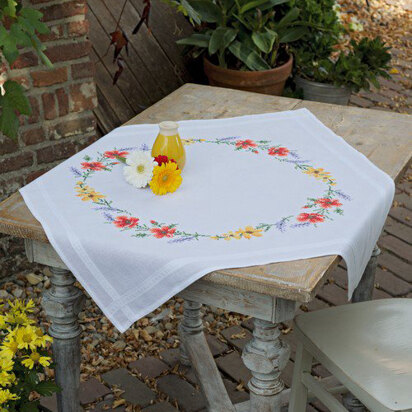Vervaco Flowers & Lavender Tablecloth Kit (80 x 80 cm) - 80 x 80cm