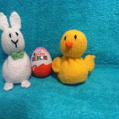 Easter Bunny and Chick Choc Kinder Egg Covers - knitting pattern