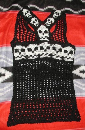 Knit Skulls And Lace Racer Back Tank