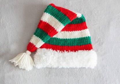 Knitting Pattern Striped Santa Elf Beanie Hat