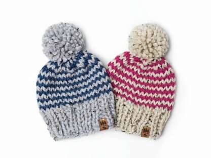 Chunky Pinstripe Pompom Winter Hat