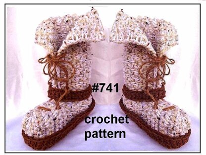 741 CROCHET BOOT SLIPPERS, Adult s, m, l