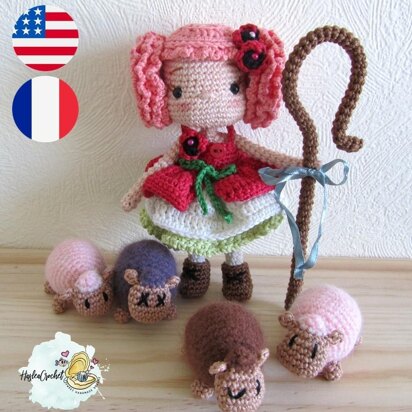 Doll crochet pattern tutorial "Shepherdess"