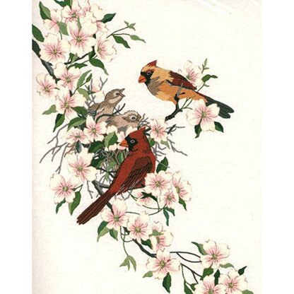 Dimensions Cardinals in Dogwood Crewel Printed Embroidery Kit - 28 x 38cm