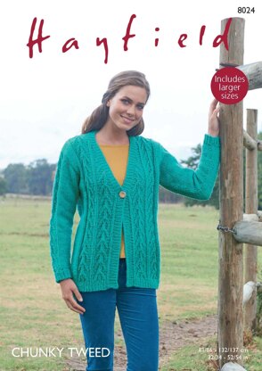 V Neck Cardigan in Hayfield Chunky Tweed - 8024 - Downloadable PDF