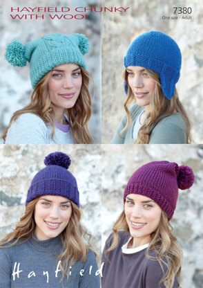 Helmet and Hats in Hayfield Chunky with Wool - 7380 - Downloadable PDF