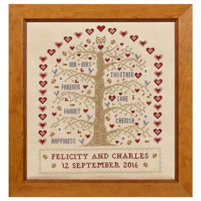 Historical Sampler Company Heart and Tree Wedding Sampler Cross Stitch Kit - 27cm x 32cm