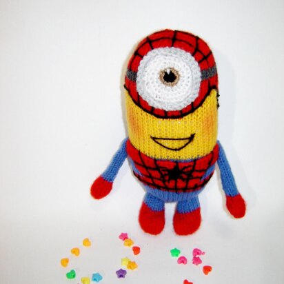 Toy Knitting Patterns -Knitted Spider Minion small soft toys for boys