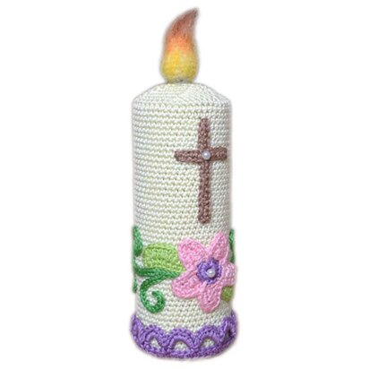 Crochet candle. Easter decorated candle. Candle ornament. Traditional cross. Holiday decor. Easter project