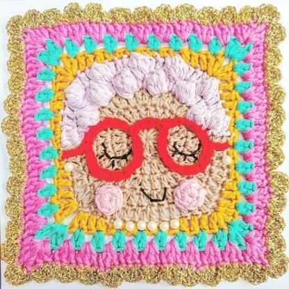 Granny in a granny square pattern