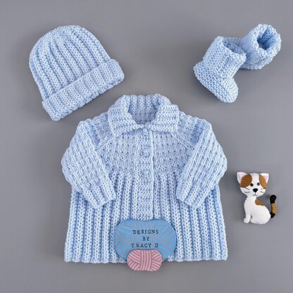 Jesse Baby Coat, Hat & Booties Newborn Baby Knitting Pattern