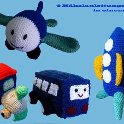 Crochet Pattern for the Bus Berti, Airplane Louie, Loc Emma and the Rocket!