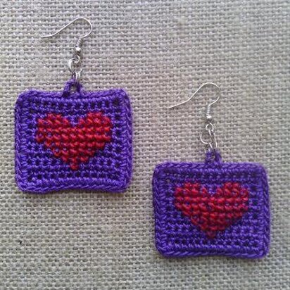 Cross Stitch Heart Earrings