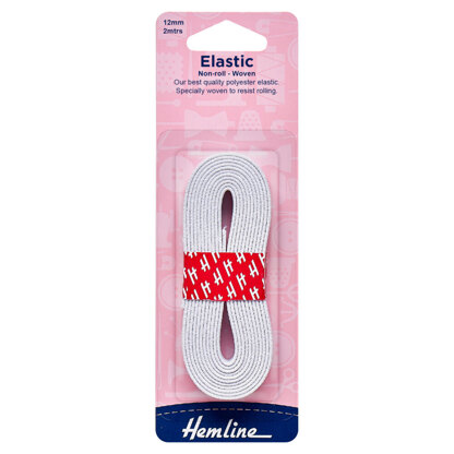 Hemline – Gewebtes, nicht einrollendes Gummiband: 2 m x 12 mm: Weiß