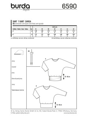 Burda Style Shirt B6590 - Paper Pattern, Size 8-20