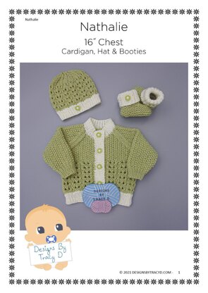 Nathalie cardigan, hat & booties 16 inch chest