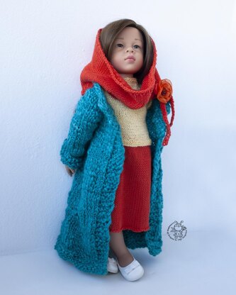 Outfit Orange and Turquoise for 18in doll  knitting flat