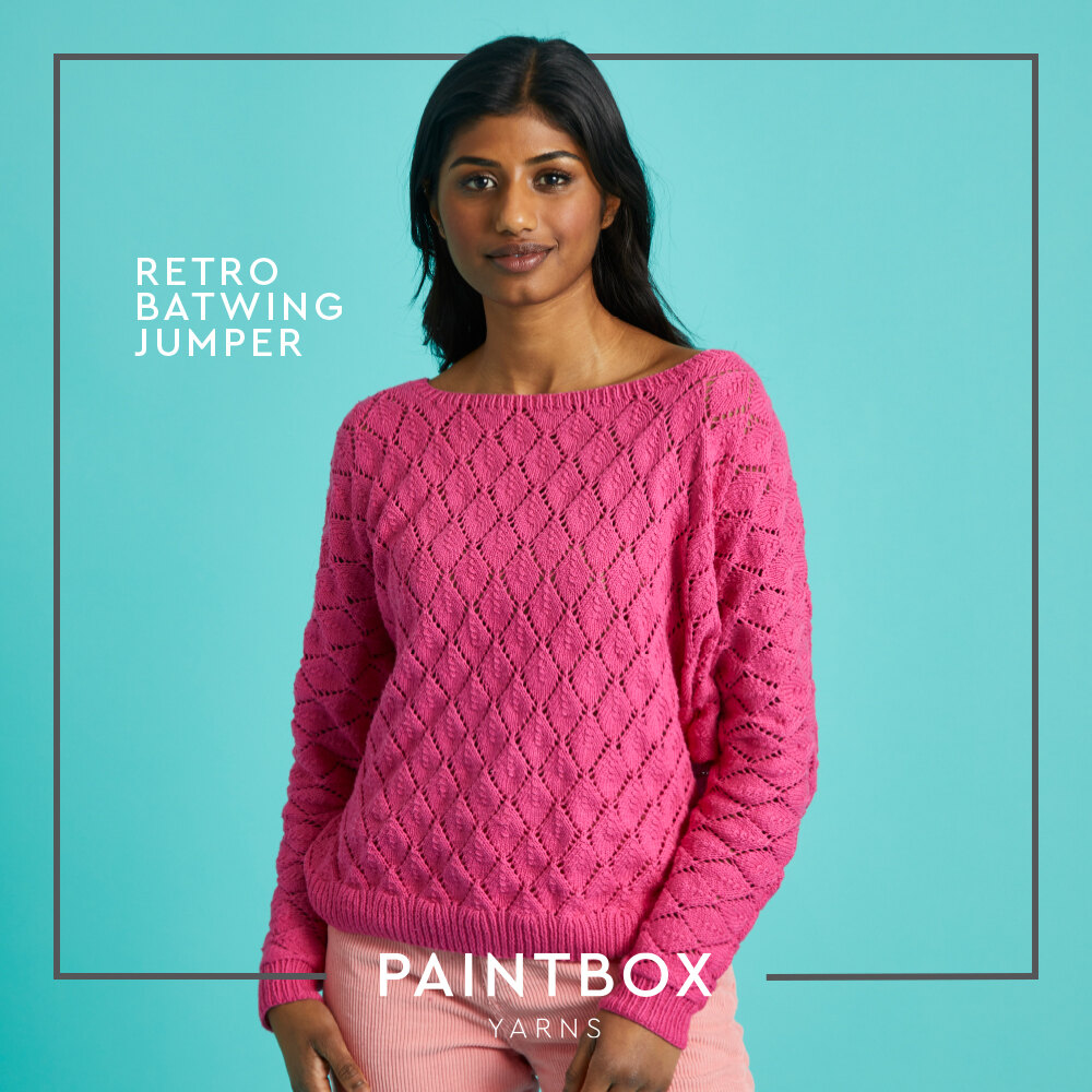 Retro Batwing Jumper - Free Sweater Knitting Pattern For Women in Paintbox  Yarns Cotton 4 Ply by Paintbox Yarns | LoveCrafts