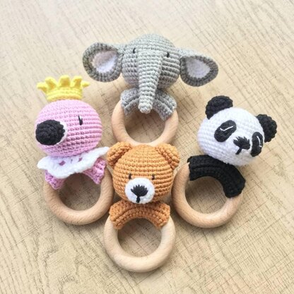 Crochet Patterns,Crochet Rattle Patterns 4 in 1: Bear, Elephant, Panda, and Flamingo,Amigurumi Crochet,Easy Crochet Patterns for Beginners