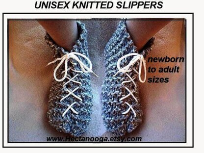 656 KNITTING PATTERN, laced short slippers, baby to adult