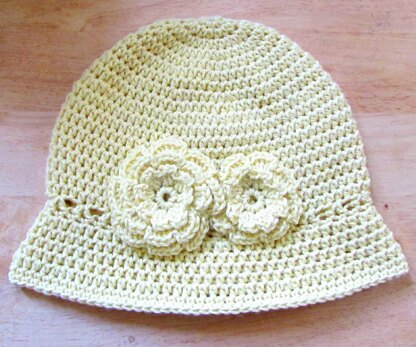 Cloche Hat with Two Flowers 