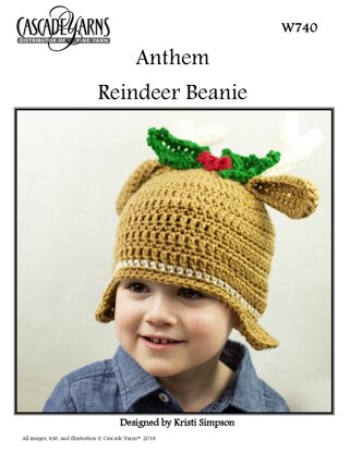 Reindeer Beanie in Cascade Anthem - W740 - Downloadable PDF