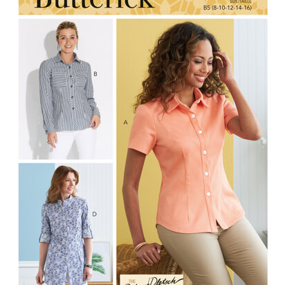 Butterick Shorts mit Knopfleiste für Damen mit Variationen von Kragen, Ärmeln und Säumen B6852 - Schnittmuster