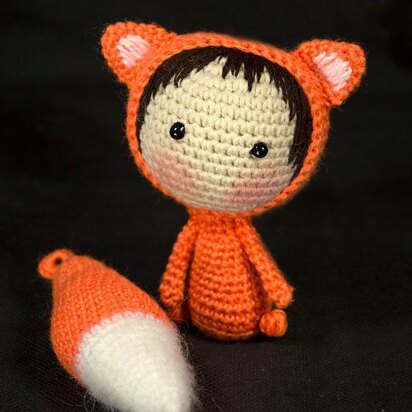 Orange Fox Doll with removable tail. Crochet Tanoshi series toy.