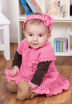 Little Sweetie Dress & Headband in Red Heart Soft Baby Steps - LW2900EN