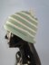 Stripe Roll Brim Topknot Beanie Hat