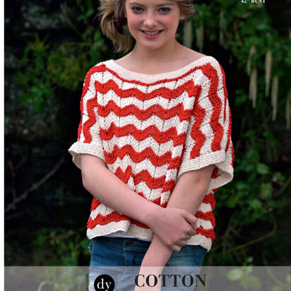 Young Lady Loose Fit 2 Colour Short Sleeved Top in DY Choice Cotton Aran - DYP233 - Downloadable PDF