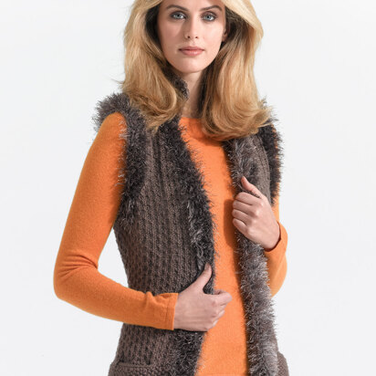 Knit Vest With Fun Fur Trim in Lion Brand Vanna's Choice and Fun Fur - L0720