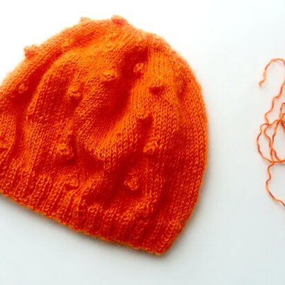 Pure wool orange hat with bobbles - knitting pattern