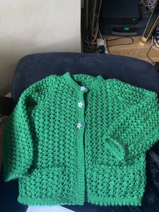 Gracie's school cardigan with adapted edging and pockets
